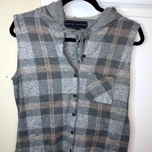 Plaid Sweater Vest Hoodie Shirt/With Buttons